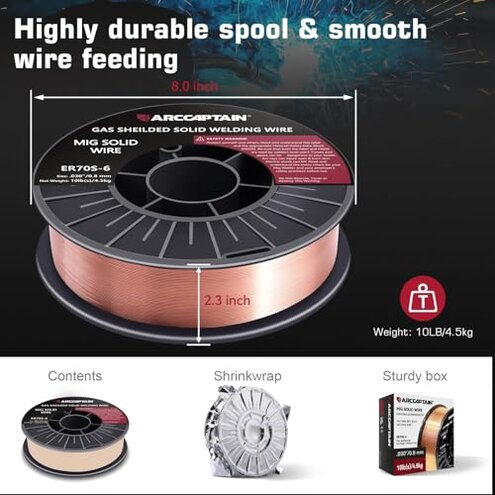 ARCCAPTAIN Mig Welding Wire, 0.030 10Lb Mig Wire ER70S-6 10Lbs Gas Solid Carbon Steel Low Splatter Mig Welding Wire Compatible With Lincoln Miller Forney Harbor Welder 0.08 4.5KG