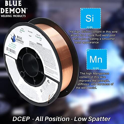 Blue Demon ER70S6 X .030 X 11 LB MIG/GMAW Carbon Steel Welding Wire, All Position, Low Spatter, Formulated to Provide Porosity-Free, X-Ray Quality Welds, 0.03 dia