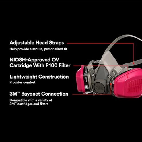 3M P100/OV Odor/Particulate Multi-Purpose Reusable Respirator 65021, Medium Size, NIOSH-APPROVED Organic Vapor Cartridge & P100 Rated Filters, Flexible, Thermoplastic Faceseal For Comfort (65021H1-DC)