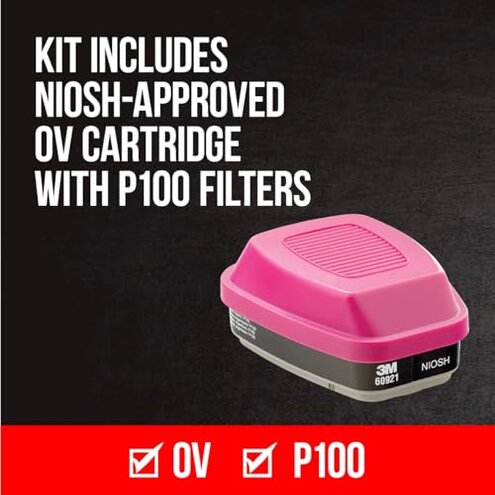 3M P100/OV Odor/Particulate Multi-Purpose Reusable Respirator 65021, Medium Size, NIOSH-APPROVED Organic Vapor Cartridge & P100 Rated Filters, Flexible, Thermoplastic Faceseal For Comfort (65021H1-DC)