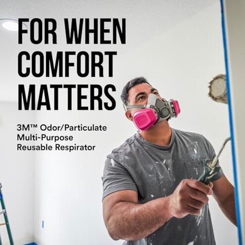 3M P100/OV Odor/Particulate Multi-Purpose Reusable Respirator 65021, Medium Size, NIOSH-APPROVED Organic Vapor Cartridge & P100 Rated Filters, Flexible, Thermoplastic Faceseal For Comfort (65021H1-DC)