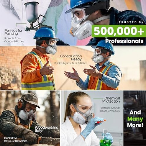 AirGearPro G-500 Reusable Respirator Mask with A1P2 Filters | Anti-Gas, Anti-Dust | Gas Mask Ideal for Painting, Woodworking, Construction, Sanding, Spraying, Chemicals, DIY etc