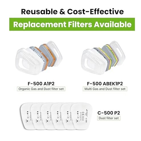 AirGearPro G-500 Reusable Respirator Mask with A1P2 Filters | Anti-Gas, Anti-Dust | Gas Mask Ideal for Painting, Woodworking, Construction, Sanding, Spraying, Chemicals, DIY etc