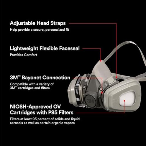 3M P95/OV Paint Project Reusable Respirator 6211, Medium Size, NIOSH-APPROVED Organic Vapor Cartridge & P95 Rated Filters, Lightweight, Flexible, Thermoplastic Faceseal For Comfort (6211P1-DC)