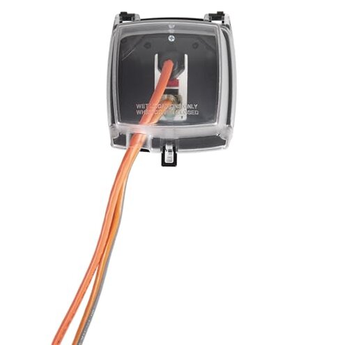 Intermatic WP1050 4-3/4" Deep Weatherproof Outlet Cover – Clear, GFCI & Round, Vertical Mount, UL Certified - Accommodates Single Device Configuration On Larger Double Gang 4"x4" Boxes