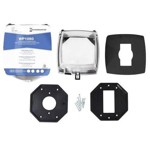 Intermatic WP1050 4-3/4" Deep Weatherproof Outlet Cover – Clear, GFCI & Round, Vertical Mount, UL Certified - Accommodates Single Device Configuration On Larger Double Gang 4"x4" Boxes
