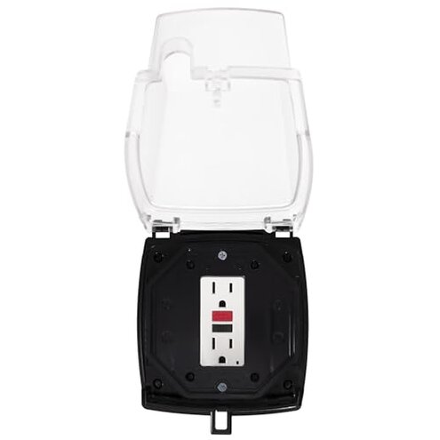 Intermatic WP1050 4-3/4" Deep Weatherproof Outlet Cover – Clear, GFCI & Round, Vertical Mount, UL Certified - Accommodates Single Device Configuration On Larger Double Gang 4"x4" Boxes