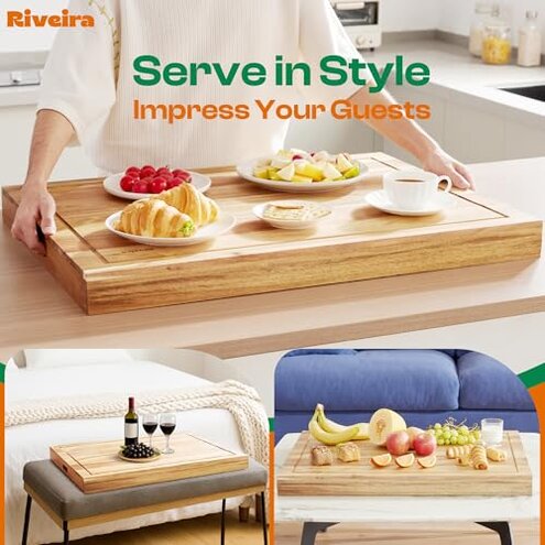 Riveira 30x22 Acacia Natural Stove Top Covers for Electric Stove & Gas Stove Top Covers for Gas Burners &ndash; Large Gas Stove Cover with Handle & Juice Groove &ndash; Rustic Stove Covers for Gas Stove Top