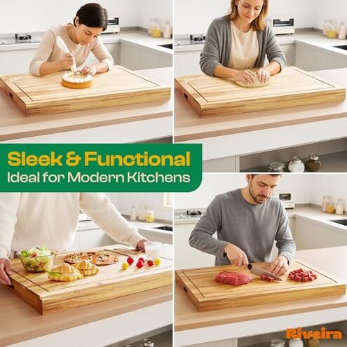 Riveira 30x22 Acacia Natural Stove Top Covers for Electric Stove & Gas Stove Top Covers for Gas Burners &ndash; Large Gas Stove Cover with Handle & Juice Groove &ndash; Rustic Stove Covers for Gas Stove Top