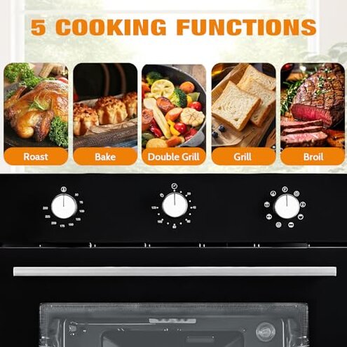 24" Single Wall Oven, 2.5 Cu.ft. Built-in Electric Wall Oven with 8 Cooking Functions, 360° ROTATING ROTISSERIE, Touch Control, Timer, Color Screen, Stainless Steel Wall Oven for Kitchen