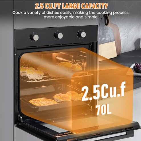 24" Single Wall Oven, 2.5 Cu.ft. Built-in Electric Wall Oven with 8 Cooking Functions, 360° ROTATING ROTISSERIE, Touch Control, Timer, Color Screen, Stainless Steel Wall Oven for Kitchen