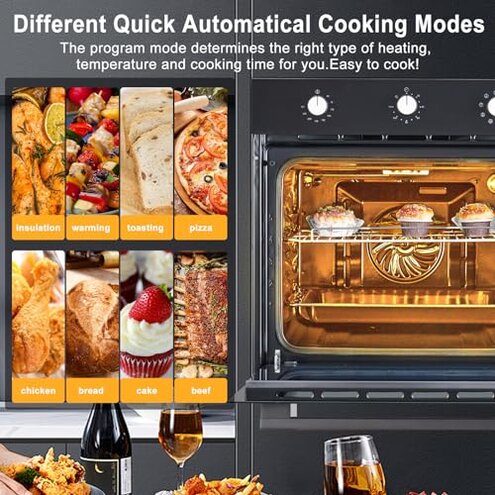 24" Single Wall Oven, 2.5 Cu.ft. Built-in Electric Wall Oven with 8 Cooking Functions, 360° ROTATING ROTISSERIE, Touch Control, Timer, Color Screen, Stainless Steel Wall Oven for Kitchen