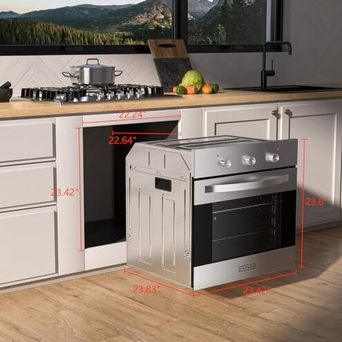 Empava 24 inch Electric Single Wall Oven with 6 Cooking Funcitons, Built-in Convection System with Mechanical Knob Control, 24in, Stainless Steel