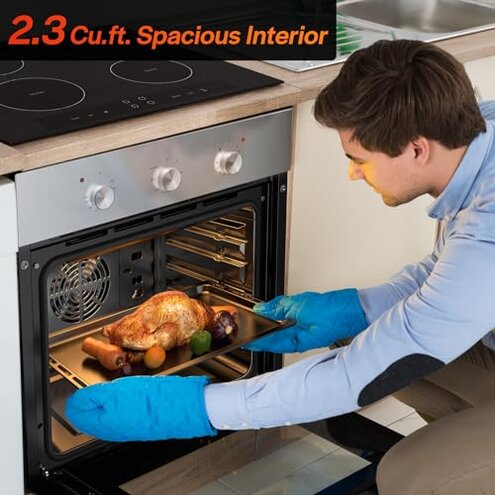 Empava 24 inch Electric Single Wall Oven with 6 Cooking Funcitons, Built-in Convection System with Mechanical Knob Control, 24in, Stainless Steel