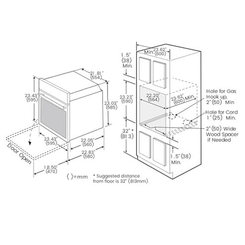 GASLAND 24 in Gas Wall Oven, ETL Certified Natural Gas Wall Oven, Built-in Single Wall Oven, with Bake Broil Rotisserie Functions, Timer and Convection Fan, 120V Cord Plug, Black