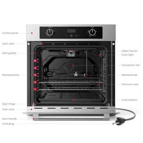 GASLAND 24 in Gas Wall Oven, ETL Certified Natural Gas Wall Oven, Built-in Single Wall Oven, with Bake Broil Rotisserie Functions, Timer and Convection Fan, 120V Cord Plug, Black