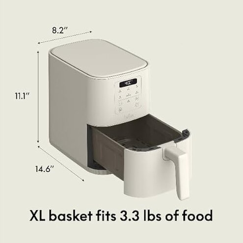 bella 4Qt Slim Air Fryer, Fits-anywhere&trade; Kitchenware, EverGood&trade; Ceramic Nonstick Coating, Adjustable Temperature, 6 Preset Cooking Options, 60 Min Auto Shutoff w Audible Tone, 3.3lb Capacity, Oatmilk