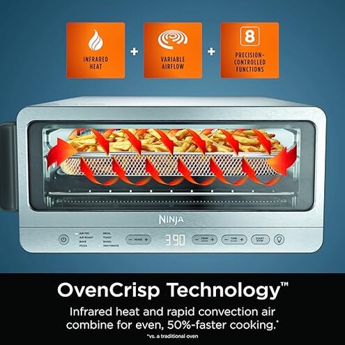 Ninja Flip Toaster Oven&Air Fryer, 8-in-1 Functionality, Flip Up&Away Capability for Storage Space, LargeCapacity, Air Fry Basket, SheetPan, Wire Rack&Removable Crumb Tray, Stainless,1800 watts, SP151