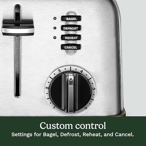 Cuisinart 4 Slice Toaster, Compact Stainless Steel Toaster with Extra-Wide Slots for Toasting Bread, French Toast, Bagels and Pastries, Defrost & Reheat Functions, CPT-180P1, Brushed Stainless