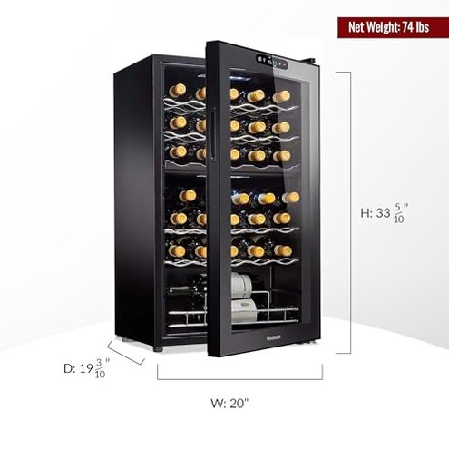 Wine Enthusiast 32-Bottle Dual Zone MAX Compressor Wine Cooler – Freestanding Mini Fridge with Digital Touchscreen, LED Display, Split Storage for Red & White Wines, Matte Black Refrigerator Home Bar