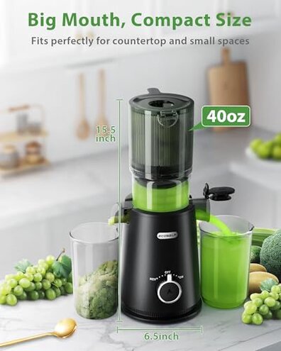 ECOSELF Juicer Machines Easy to Clean, with Wide Mouth & Large Feed Chute, Cold Press Juicer For Whole Fruits & Vegetables, Slow Masticating Self Feeding for Juice Extractor Machine, High Juice Yield