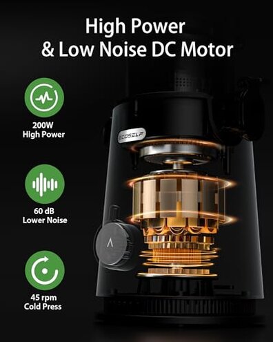 ECOSELF Juicer Machines Easy to Clean, with Wide Mouth & Large Feed Chute, Cold Press Juicer For Whole Fruits & Vegetables, Slow Masticating Self Feeding for Juice Extractor Machine, High Juice Yield