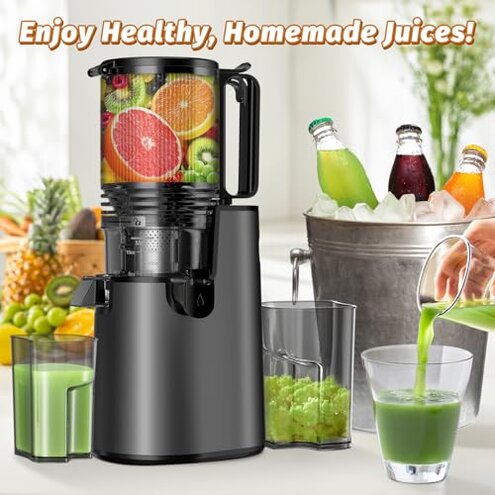 Cold Press Juicer, Juicer Machines with 5.4" Wide Feed Chute for Juice Extractor, Slow Masticating Juicer for Vegetables & Fruits with High Juice Yield, Easy to Clean (Black)