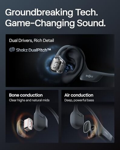 SHOKZ New OpenRun Pro 2- Bone Conduction Headphones, Open-Ear Bluetooth Wireless Sport Earphones for Running, Workouts - Sweat Resistant, Secure Comfortable Fit -Deep Bass, Smart Mic, Reflective Strip