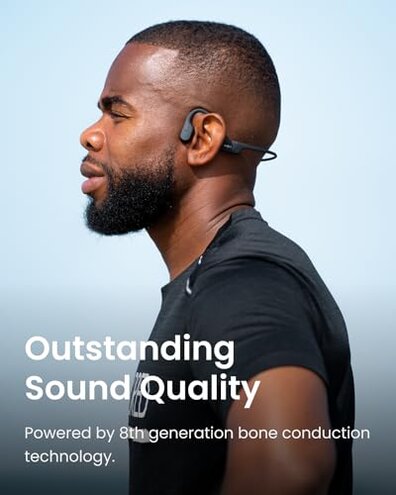 SHOKZ OpenRun Bone Conduction Headphones,Open-Ear Bluetooth Wireless Sport Headphones for Running & Workout,Sweat Resistant, Long 8H Playtime,Mic,Hair Band-Standard-Black