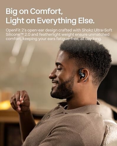 SHOKZ OpenFit 2 Open-Ear Headphones,True Wireless Bluetooth Earphones with Microphone,Earhook Earbuds with 48 Hours of Playtime,Fast Charging,IP55 Water-Resistant,with Carrying Bag,Black,Bluetooth5.4