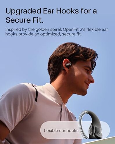 SHOKZ OpenFit 2 Open-Ear Headphones,True Wireless Bluetooth Earphones with Microphone,Earhook Earbuds with 48 Hours of Playtime,Fast Charging,IP55 Water-Resistant,with Carrying Bag,Black,Bluetooth5.4