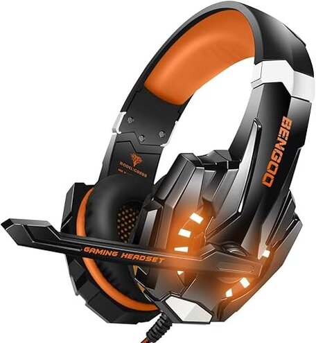 BENGOO G9000 Stereo Gaming Headset for PS4, PC, Xbox One Controller, Noise Cancelling Over Ear Headphones with Mic, LED Light, Bass Surround, Soft Memory Earmuffs (Orange)