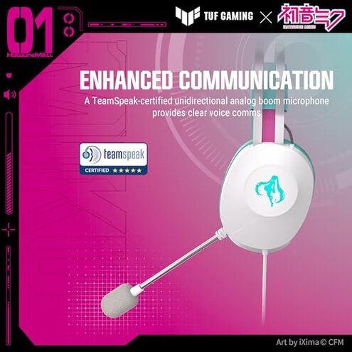 ASUS TUF Gaming H1 Gen II Hatsune Miku Edition Wired USB Gaming Headset with Mic &ndash; 40mm Drivers, Virtual 7.1 Surround Sound, TeamSpeak-Certified Mic, Removeable Ear Cushions, for PC, PS5 - Aqua