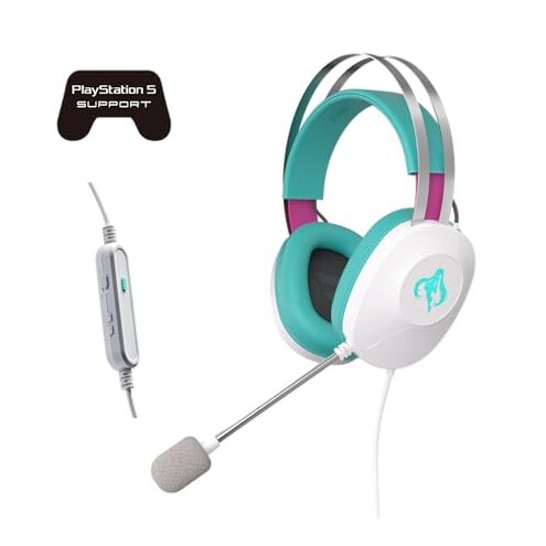 ASUS TUF Gaming H1 Gen II Hatsune Miku Edition Wired USB Gaming Headset with Mic &ndash; 40mm Drivers, Virtual 7.1 Surround Sound, TeamSpeak-Certified Mic, Removeable Ear Cushions, for PC, PS5 - Aqua