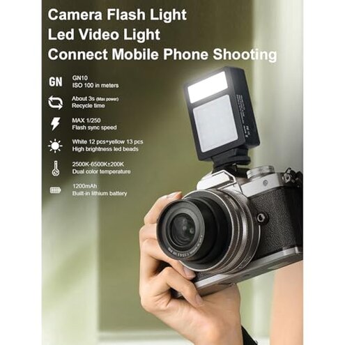 Wisoqu Led Video Light Camera Flash, 12 White LED Beads & 13 Yellow LED Beads Fill Light with 2500K - 6500K for Digital Cameras, Phone, Photography, Live Streaming