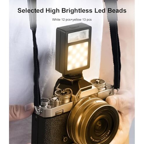 Wisoqu Led Video Light Camera Flash, 12 White LED Beads & 13 Yellow LED Beads Fill Light with 2500K - 6500K for Digital Cameras, Phone, Photography, Live Streaming