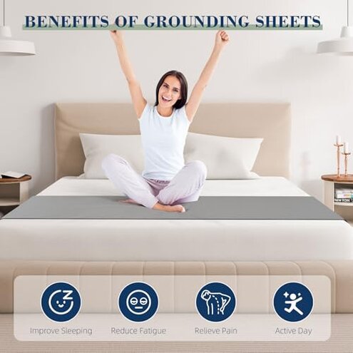 Grounding Sheets King 20% Silver Fiber 80% Organic Cotton with Outlet Tester and Test Pen, Grounded Bed Sheet Kit Earth Connected Bedding(Gray, King)