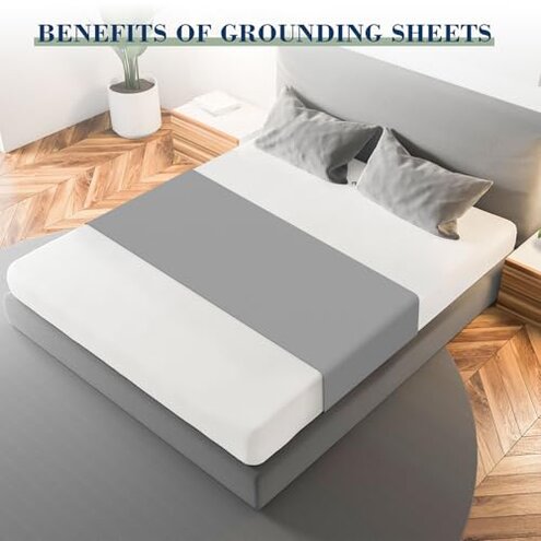 Grounding Sheets King 20% Silver Fiber 80% Organic Cotton with Outlet Tester and Test Pen, Grounded Bed Sheet Kit Earth Connected Bedding(Gray, King)
