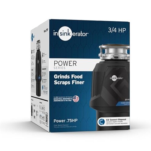 InSinkErator Power .75HP, 3/4 HP Garbage Disposal, Power Series EZ Connect Continuous Feed Food Waste Disposer, Black