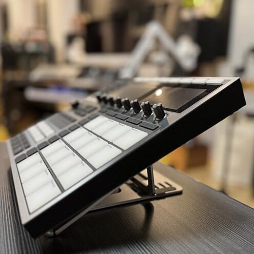 Musiin Drum Controller Foldable Stand Compatible with NI Maschine MK3,Ableton Push3, Akai MPC One+,MPC Live 3,Behringer Mixer lift adjustable,Solid Aluminum Portable Folding Stand for Home Studio