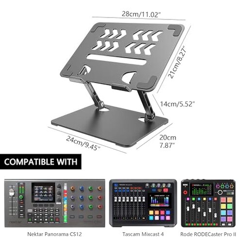 Musiin Home Studio Small Desktop Mixer Stand, Aluminum Portable Folding Heat Dissipation Lift Stand, Compatible with Nektar Panorama CS12, Rode RODECaster Pro II, Tascam Mixcast 4 (Gray)