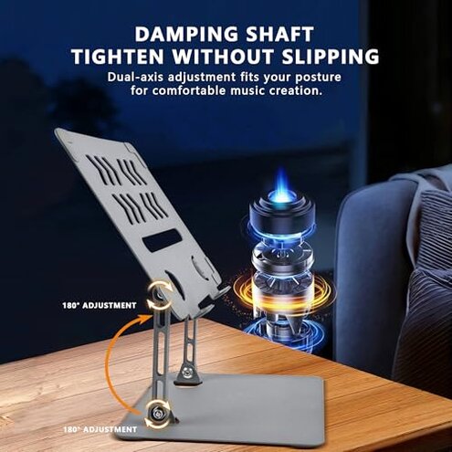 Musiin Home Studio Small Desktop Mixer Stand, Aluminum Portable Folding Heat Dissipation Lift Stand, Compatible with Nektar Panorama CS12, Rode RODECaster Pro II, Tascam Mixcast 4 (Gray)