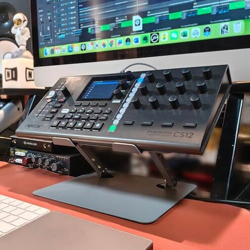 Musiin Home Studio Small Desktop Mixer Stand, Aluminum Portable Folding Heat Dissipation Lift Stand, Compatible with Nektar Panorama CS12, Rode RODECaster Pro II, Tascam Mixcast 4 (Gray)