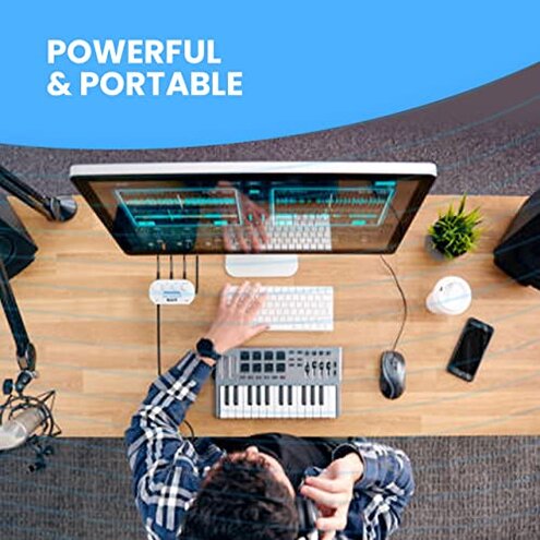 JUST MIXER Audio/DJ Mixer - Battery/USB Powered Portable Pocket Audio Mixer w/ 3 Stereo Channels (3.5mm) Plus On/Off Switch (Orange)