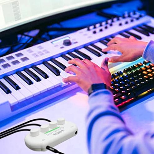 JUST MIXER Audio/DJ Mixer - Battery/USB Powered Portable Pocket Audio Mixer w/ 3 Stereo Channels (3.5mm) Plus On/Off Switch (Orange)