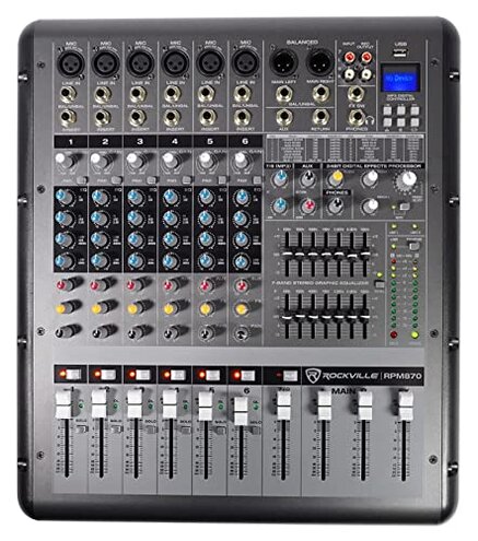 Rockville RPM870 6000w Powered Mixer, 8 Channel, 8 XDR2 Mic Pres, USB, 24-Bit Effects, Bluetooth, for Live Bands and DJs