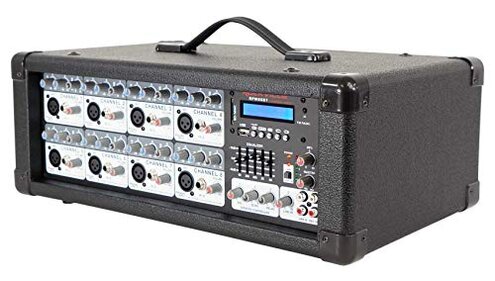 Rockville RPM80BT 2400W Powered 8 Channel Mixer/Amplifier, Bluetooth, EQ, Reverb/Delay, USB, Phantom Power, for Live Sound and Studio Use