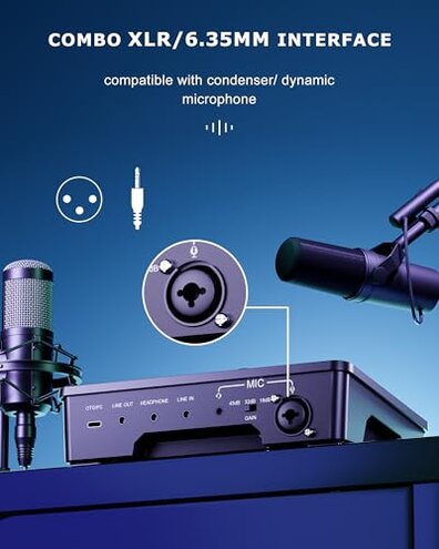 Glomtheia Gaming Sound Board Audio Interface Voice Changer for PC PS4 PS5 Streaming Mixer Soundboard Compatible with XLR Condenser/Dynamic Microphone