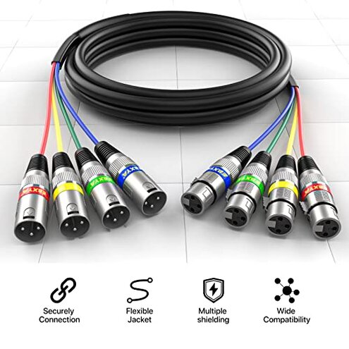 EBXYA 6Ft XLR Snake Cable 4 Channel - Premium Balanced Microphone Patch Cable XLR Male to Female for Live, Recording, Studios, 2 Pack