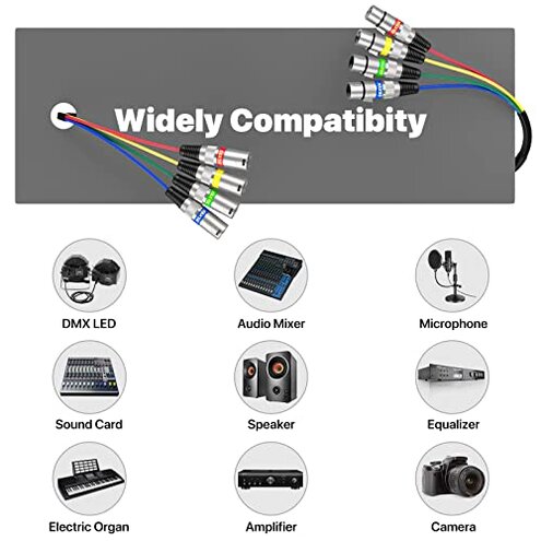 EBXYA 6Ft XLR Snake Cable 4 Channel - Premium Balanced Microphone Patch Cable XLR Male to Female for Live, Recording, Studios, 2 Pack